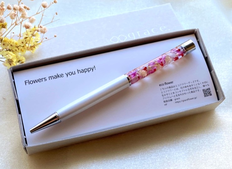 ecoflowerハーバリウムボールペン（赤ピンク） | 花の通販サイトgrace.